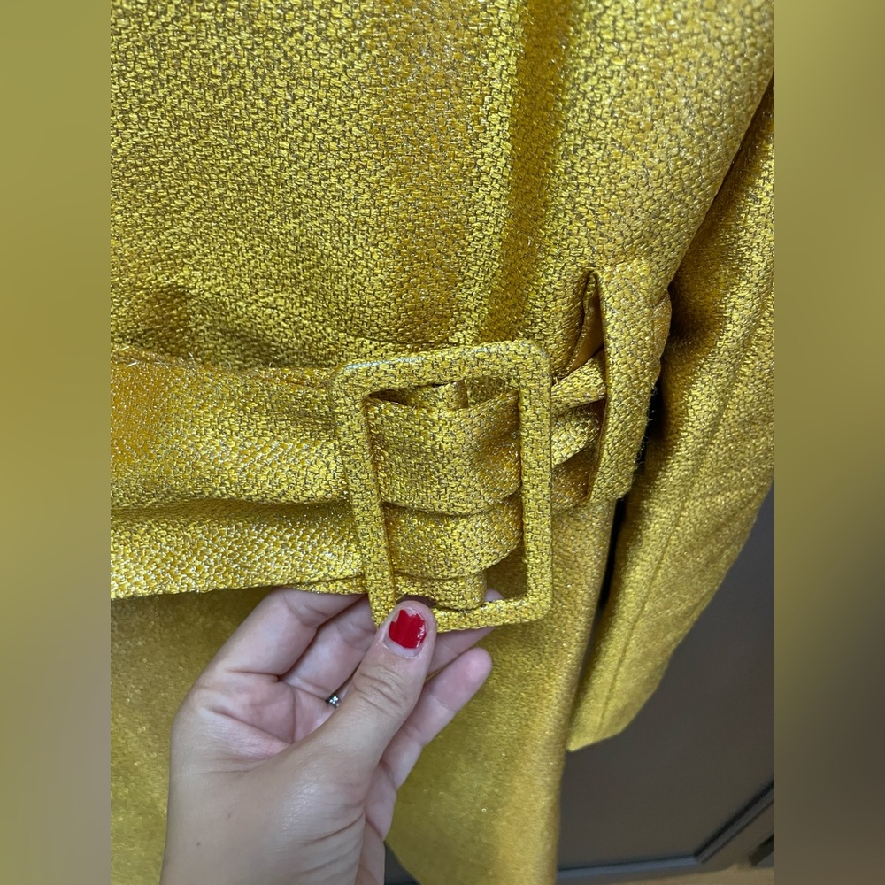 Carven Yellow Metallic Mini Belted Dress with Crystal Detail Size 38 - Picture 10 of 13